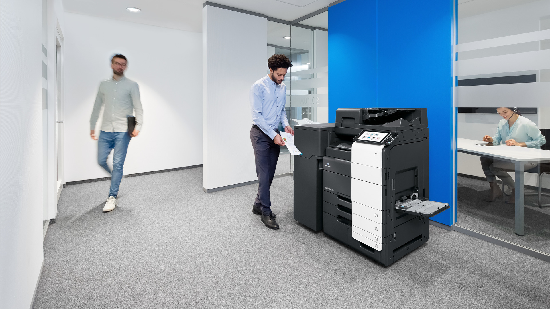 Multifunction office photocopier in a modern workplace